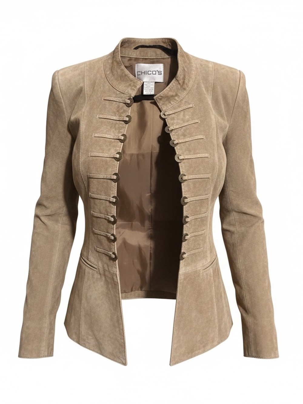 Chico's Suede Military-Style Jacket in Taupe